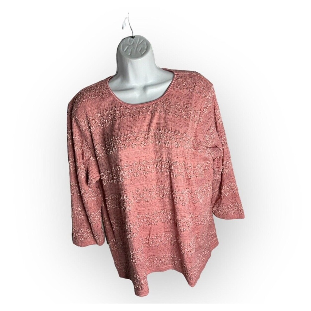 JM Collection Women's Pink Peach Textured 3/4 Sleeve Top 1X